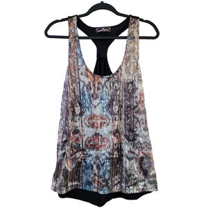 Almost Famous Womens Racerback Tank Top SIze M Sequined Sheer Front